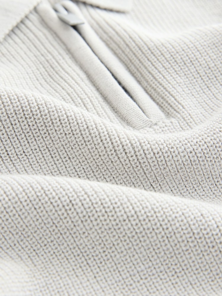 Grey 100% Cotton Knitted Zip Neck Polo Shirt (3mths-7yrs) - Image 5 of 6