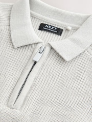 Grey 100% Cotton Knitted Zip Neck Polo Shirt (3mths-7yrs) - Image 6 of 6