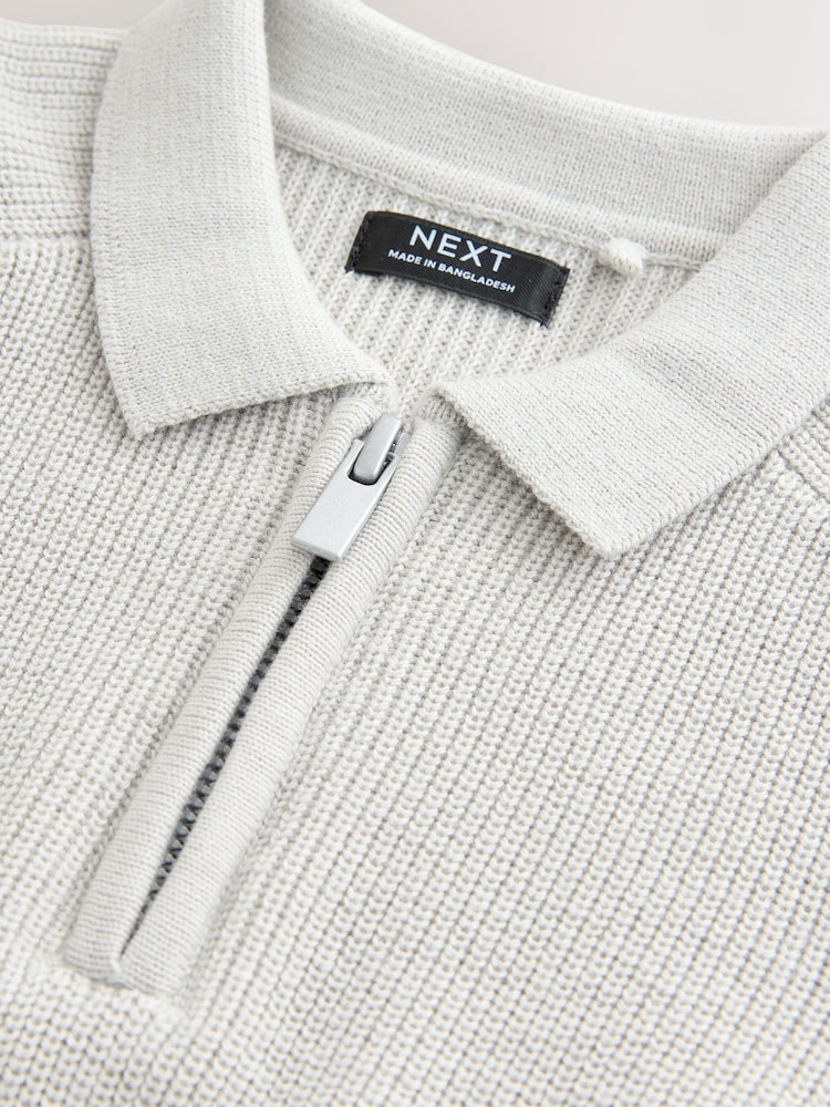Grey 100% Cotton Knitted Zip Neck Polo Shirt (3mths-7yrs) - Image 6 of 6