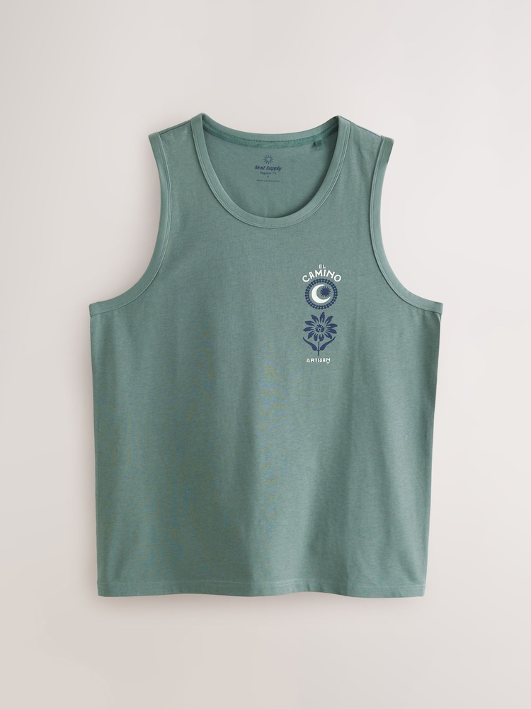 Blue/White/Green Graphic Print 100% Cotton Vests 3 Pack - Image 14 of 15