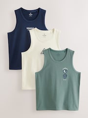 Blue/White/Green Graphic Print 100% Cotton Vests 3 Pack - Image 2 of 15