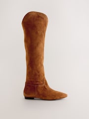 Tan Brown Suede Signature Premium Leather Knee High Slouch Boots - Image 2 of 5