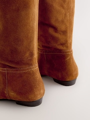 Tan Brown Suede Signature Premium Leather Knee High Slouch Boots - Image 3 of 5