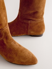 Tan Brown Suede Signature Premium Leather Knee High Slouch Boots - Image 5 of 5