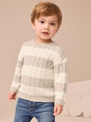 Neutral Stripe Cable Knit Crew Neck Jumper (3mths-7yrs) - Image 1 of 7
