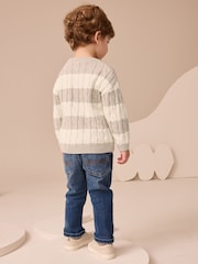 Neutral Stripe Cable Knit Crew Neck Jumper (3mths-7yrs) - Image 2 of 7