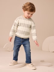 Neutral Stripe Cable Knit Crew Neck Jumper (3mths-7yrs) - Image 3 of 7