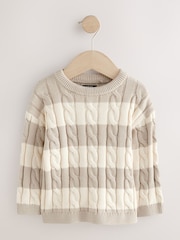 Neutral Stripe Cable Knit Crew Neck Jumper (3mths-7yrs) - Image 4 of 7