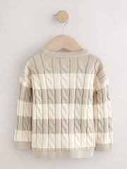 Neutral Stripe Cable Knit Crew Neck Jumper (3mths-7yrs) - Image 5 of 7