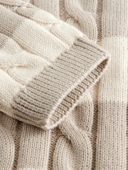 Neutral Stripe Cable Knit Crew Neck Jumper (3mths-7yrs) - Image 6 of 7