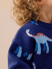 Blue Dinosaur Knitted Crew Neck Jumper (3mths-7yrs) - Image 5 of 7