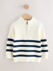 Ecru/Navy Stripe Knitted Quarter Zip Jumper (3mths-7yrs) - Image 1 of 4