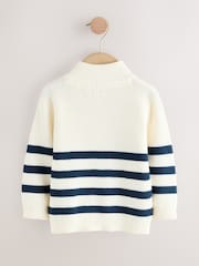 Ecru/Navy Stripe Knitted Quarter Zip Jumper (3mths-7yrs) - Image 2 of 4