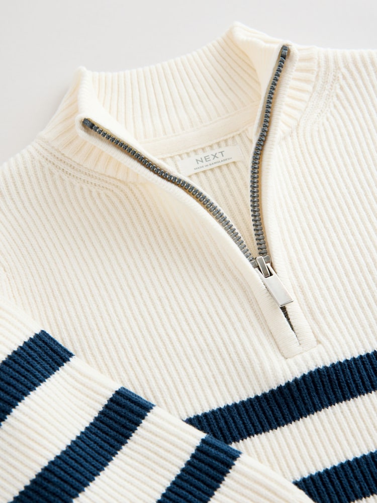 Ecru/Navy Stripe Knitted Quarter Zip Jumper (3mths-7yrs) - Image 4 of 4 Ecru/Navy Stripe Knitted Quarter Zip Jumper (3mths-7yrs) - Image 4 of 4