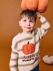 Neutral Pumpkin Halloween Knitted Crew Neck Jumper (3mths-7yrs) - Image 1 of 10