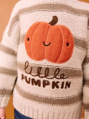 Neutral Pumpkin Halloween Knitted Crew Neck Jumper (3mths-7yrs) - Image 4 of 10