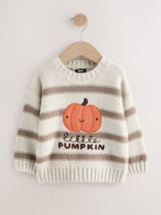 Neutral Pumpkin Halloween Knitted Crew Neck Jumper (3mths-7yrs) - Image 5 of 10