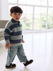 Blue Stripe Knitted Rugby Polo Shirt (3mths-7yrs) - Image 2 of 10