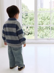 Blue Stripe Knitted Rugby Polo Shirt (3mths-7yrs) - Image 5 of 10