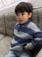Blue Stripe Knitted Rugby Polo Shirt (3mths-7yrs) - Image 6 of 10