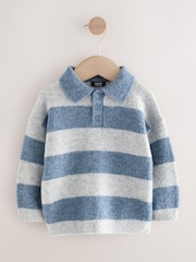 Blue Stripe Knitted Rugby Polo Shirt (3mths-7yrs) - Image 7 of 10
