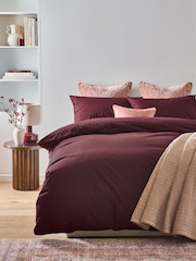 Burgundy Red Cotton Rich Plain Duvet Cover and Pillowcase Set - Image 1 of 4