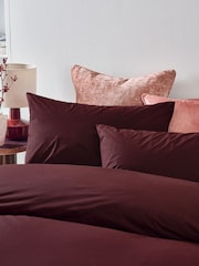 Burgundy Red Cotton Rich Plain Duvet Cover and Pillowcase Set - Image 2 of 4
