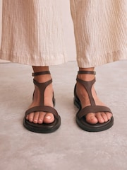 Chocolate Brown Leather Standard/Wide Fit Forever Comfort® T-bar Strappy Sandals - Image 1 of 6