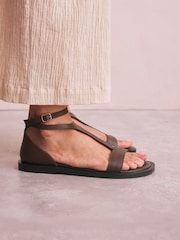 Chocolate Brown Leather Standard/Wide Fit Forever Comfort® T-bar Strappy Sandals - Image 2 of 6