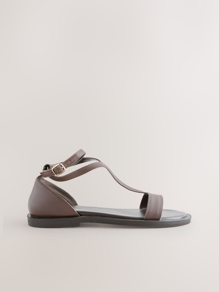 Chocolate Brown Leather Standard/Wide Fit Forever Comfort® T-bar Strappy Sandals - Image 5 of 6