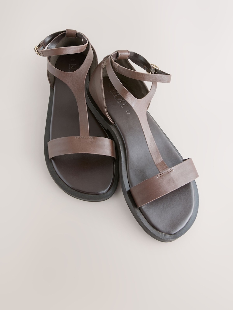 Chocolate Brown Leather Standard/Wide Fit Forever Comfort® T-bar Strappy Sandals - Image 9 of 9