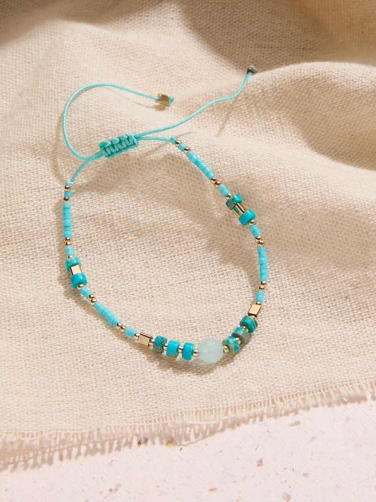 FatFace Turquoise Woven Beaded Adjustable Bracelet - Image 1 of 2