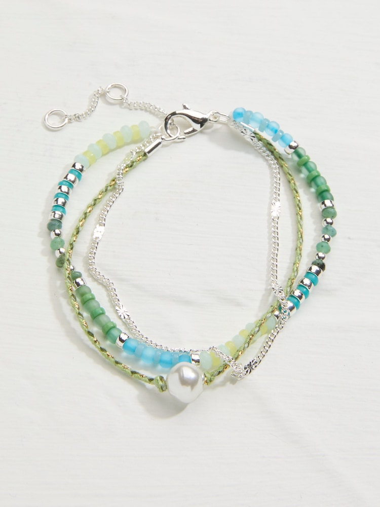 FatFace Green Multi Strand Beaded Adjustable Bracelet - Image 1 of 2