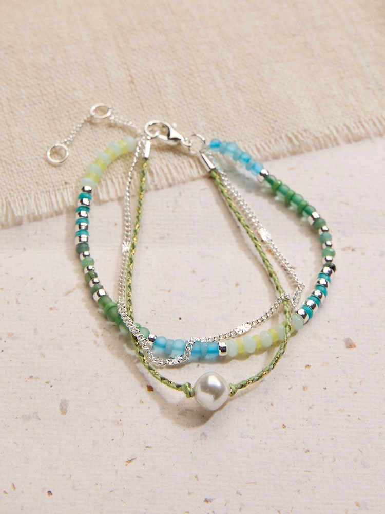 FatFace Green Multi Strand Beaded Adjustable Bracelet - Image 2 of 2