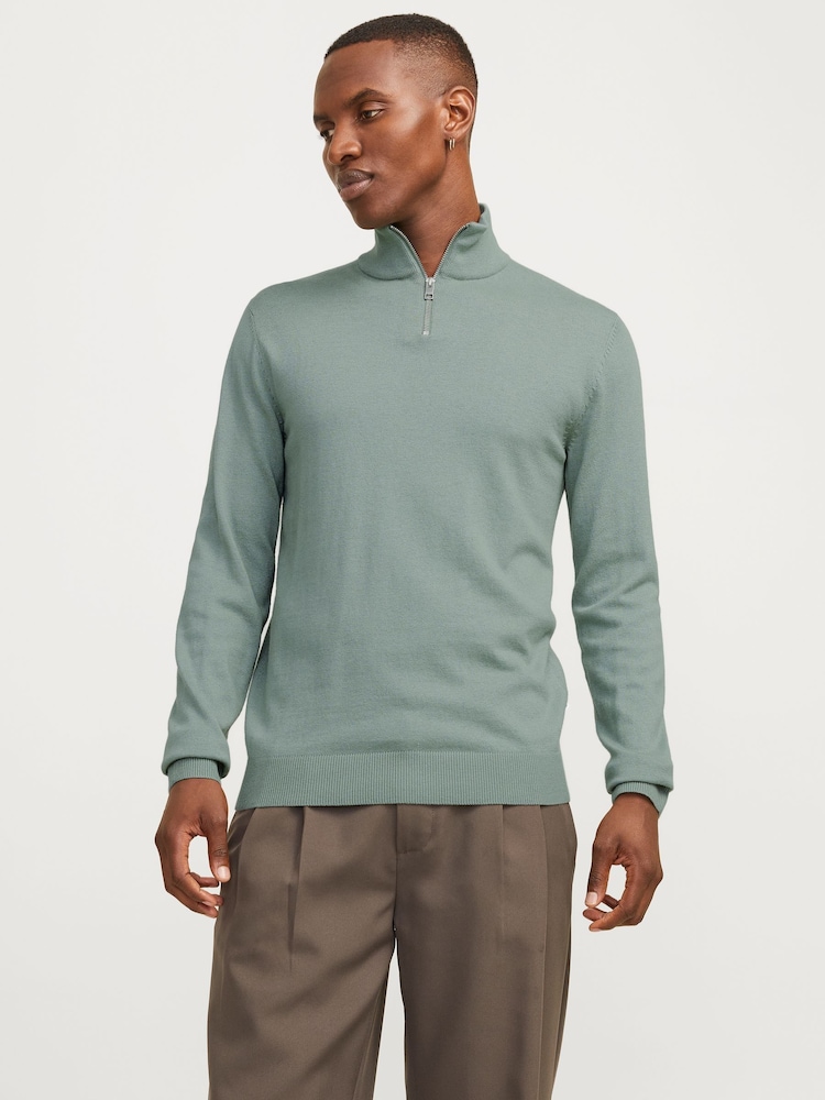 JACK & JONES Green Quarter Zip Knitted Jumper - Image 1 of 7