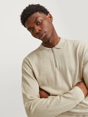 JACK & JONES Grey Quarter Zip Knitted Polo Shirt - Image 4 of 6
