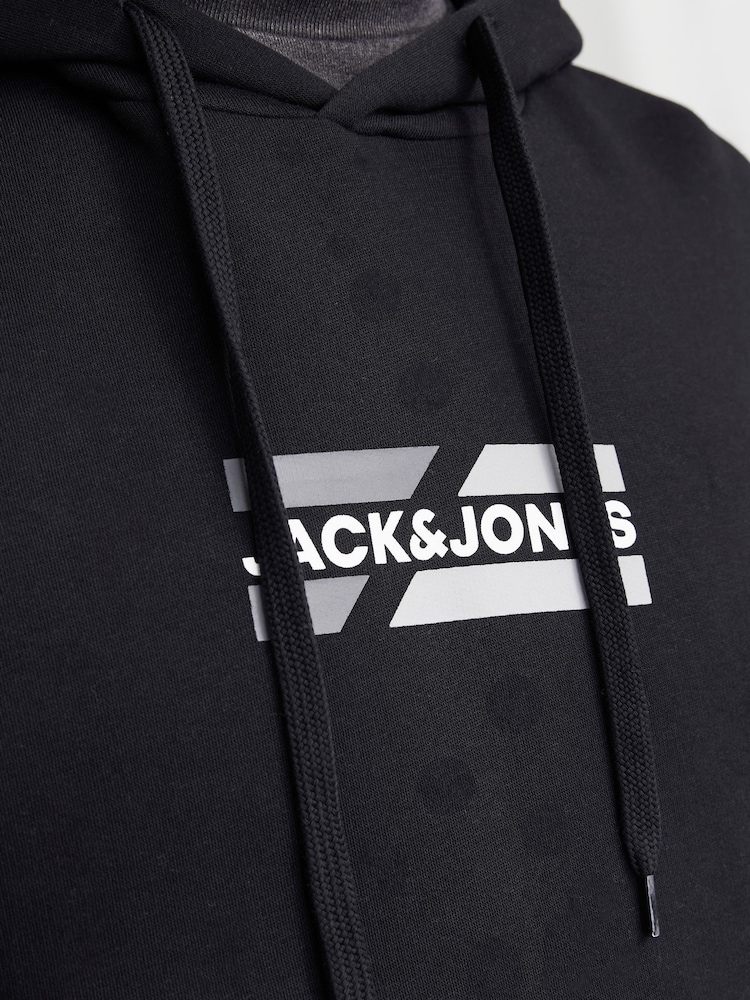 JACK & JONES Black Relaxed Fit Logo Hoodie - Image 6 of 6 JACK & JONES Black Relaxed Fit Logo Hoodie - Image 6 of 6