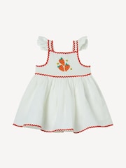 Stella McCartney Kids Strawbrerry Embroidered Woven White Dress With Frill Sleeve - Image 1 of 2
