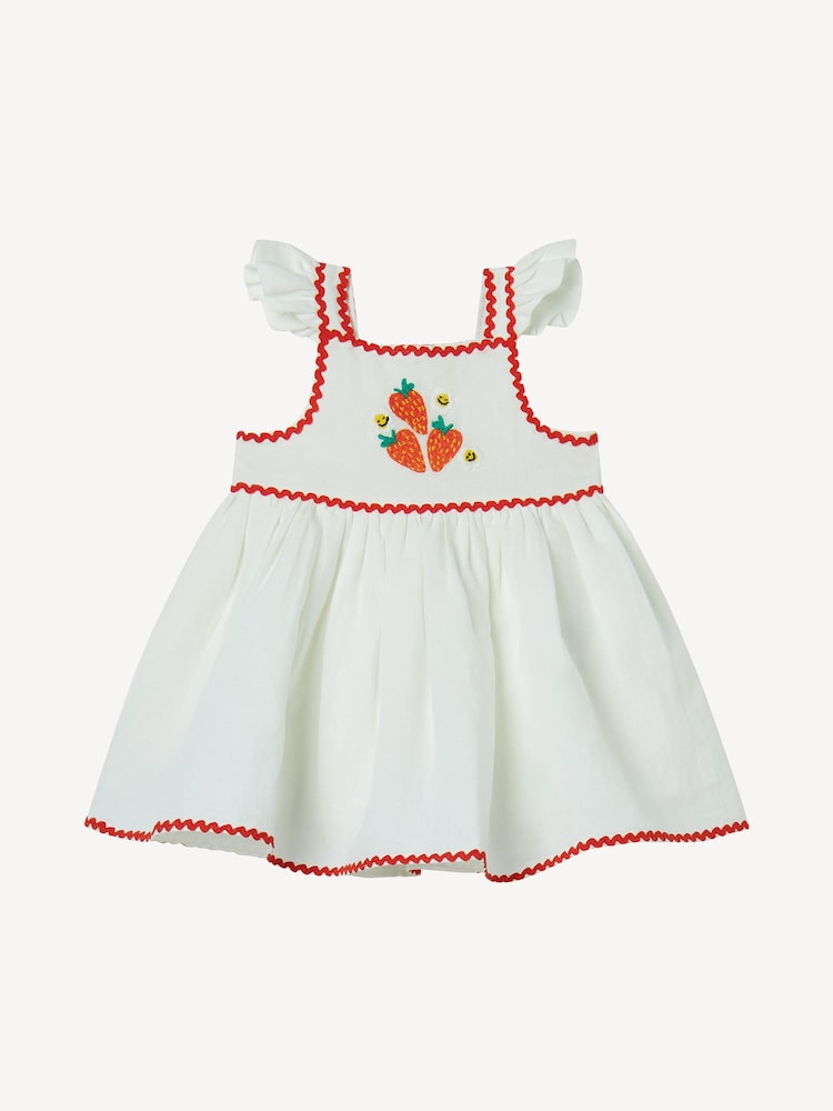 Stella McCartney Kids Strawbrerry Embroidered Woven White Dress With Frill Sleeve - Image 1 of 2