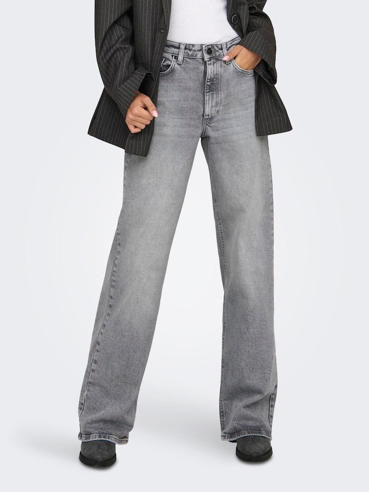 ONLY Grey High Waisted Wide Leg 100% Cotton Jeans - Image 1 of 6