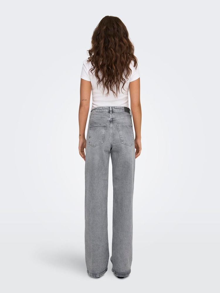 ONLY Grey High Waisted Wide Leg 100% Cotton Jeans - Image 2 of 6