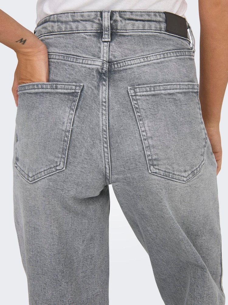 ONLY Grey High Waisted Wide Leg 100% Cotton Jeans - Image 3 of 6