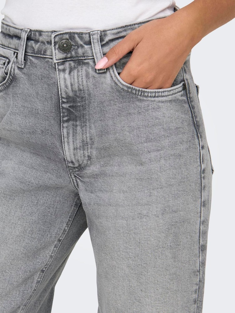 ONLY Grey High Waisted Wide Leg 100% Cotton Jeans - Image 4 of 6