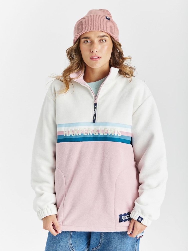 Harper & Lewis Cream & Dusty Pink Dusty Pink One Eighty Quarter Zip Fleece - Image 3 of 7