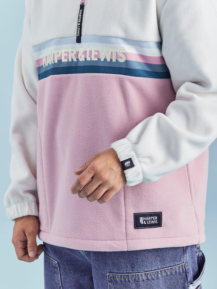 Harper & Lewis Cream & Dusty Pink Dusty Pink One Eighty Quarter Zip Fleece - Image 4 of 7