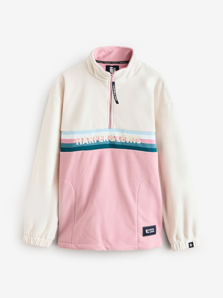 Harper & Lewis Cream & Dusty Pink Dusty Pink One Eighty Quarter Zip Fleece - Image 6 of 7