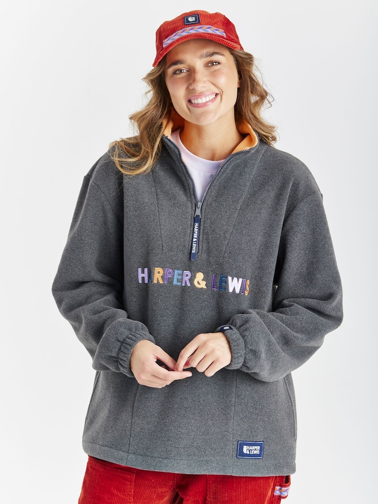 Harper & Lewis Grey Aubin 1/4 Zip Fleece - Image 1 of 7