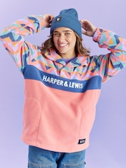 Harper & Lewis Pink Polar Retro Pattern Popper Neck Fleece Pink - Image 1 of 9