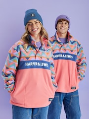Harper & Lewis Pink Polar Retro Pattern Popper Neck Fleece Pink - Image 2 of 9