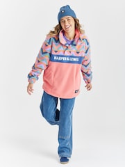 Harper & Lewis Pink Polar Retro Pattern Popper Neck Fleece Pink - Image 4 of 9